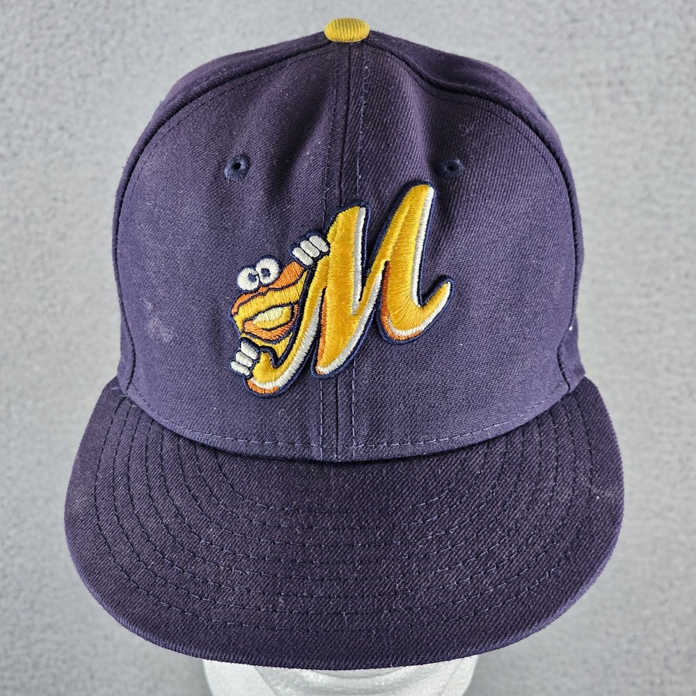 Montgomery Biscuits Hat Cap Fitted Mens‎ 6 7/8 Blue Yellow MILB Baseball New Era